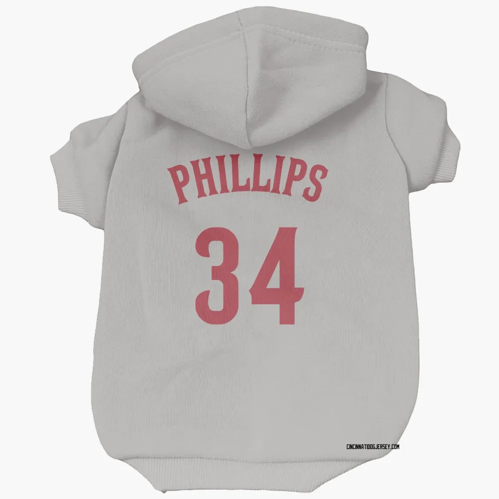 Cincinnati Reds Connor Phillips Gray Pet Hoodie for Dog & Cat