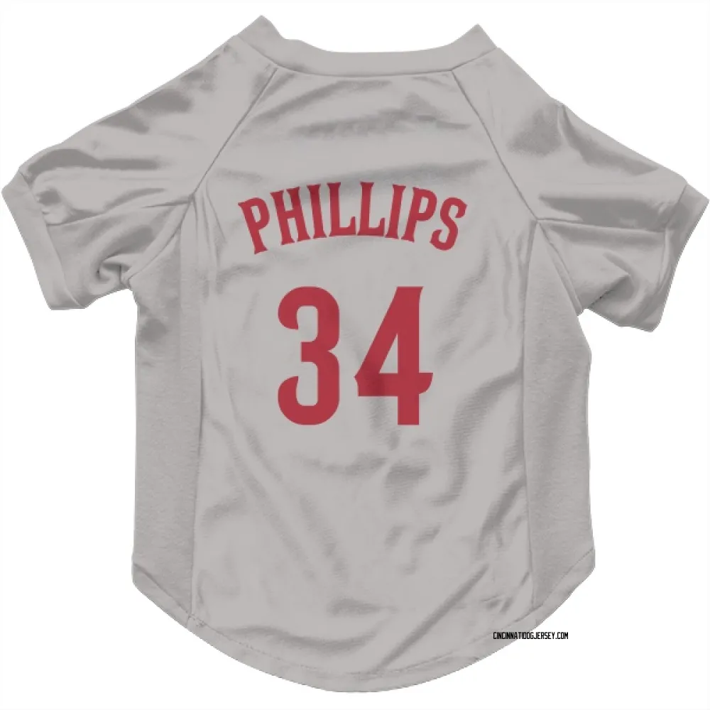 Cincinnati Reds Connor Phillips Gray Pet Jersey for Dog & Cat