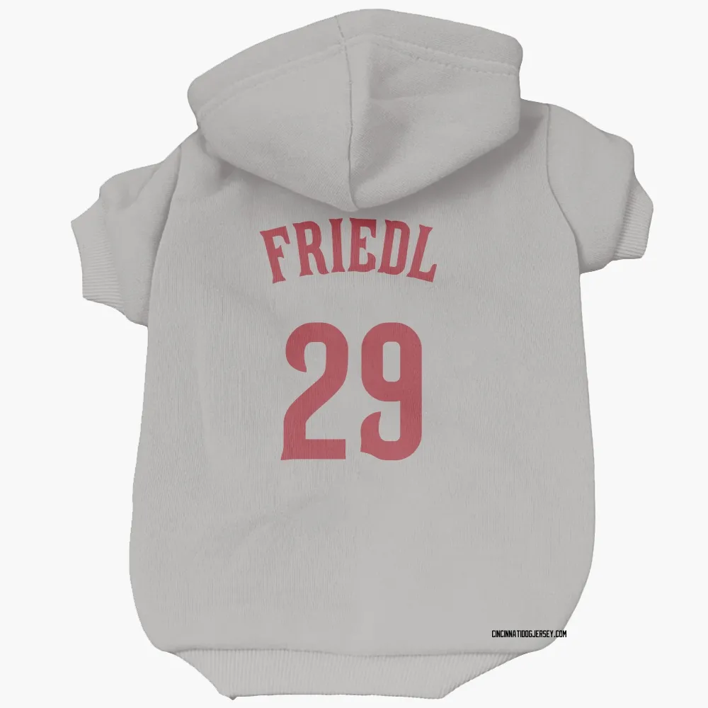 Cincinnati Reds TJ Friedl Gray Pet Hoodie for Dog & Cat